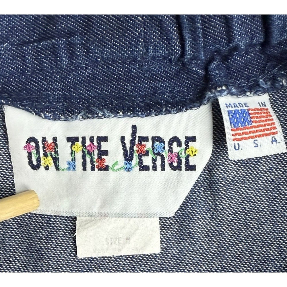 On The‎ Verge Vintage Denim Maxi Skirt Embroidered Floral Boho Cottagecore M USA - Picture 3 of 10